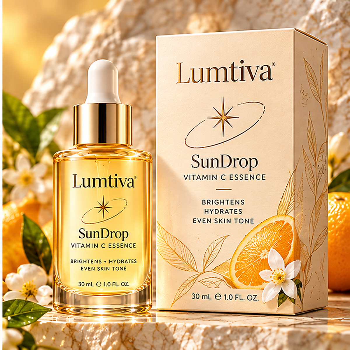 Lumtiva SunDrop Vitamin C Essence – packaging concept view