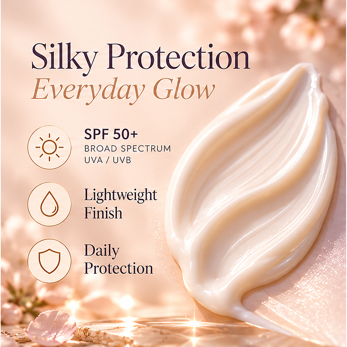 Lumtiva AuroraShield Sunscreen SPF50+ – benefits and texture concept view
