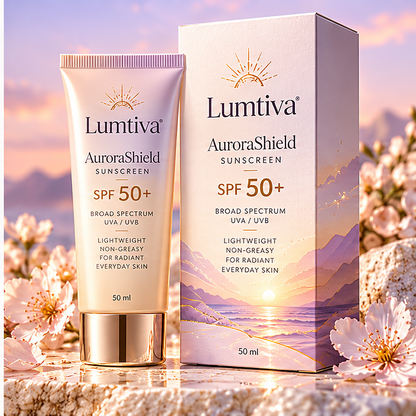 Lumtiva AuroraShield Sunscreen SPF50+ – packaging concept view